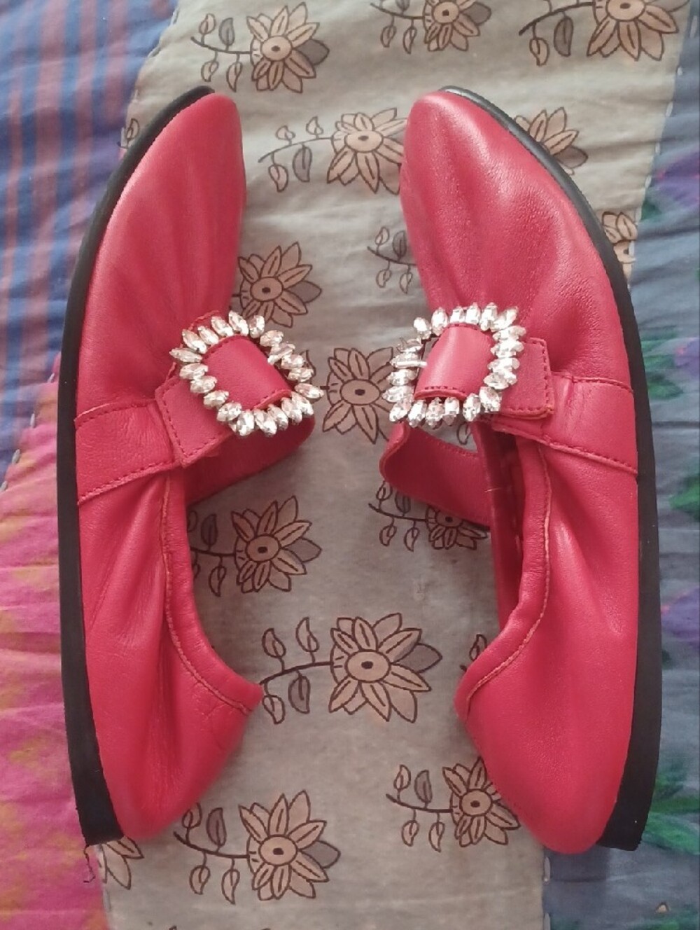 Free People Red Mary Jane Flats with Decorative Buckle - Picture 2 of 6